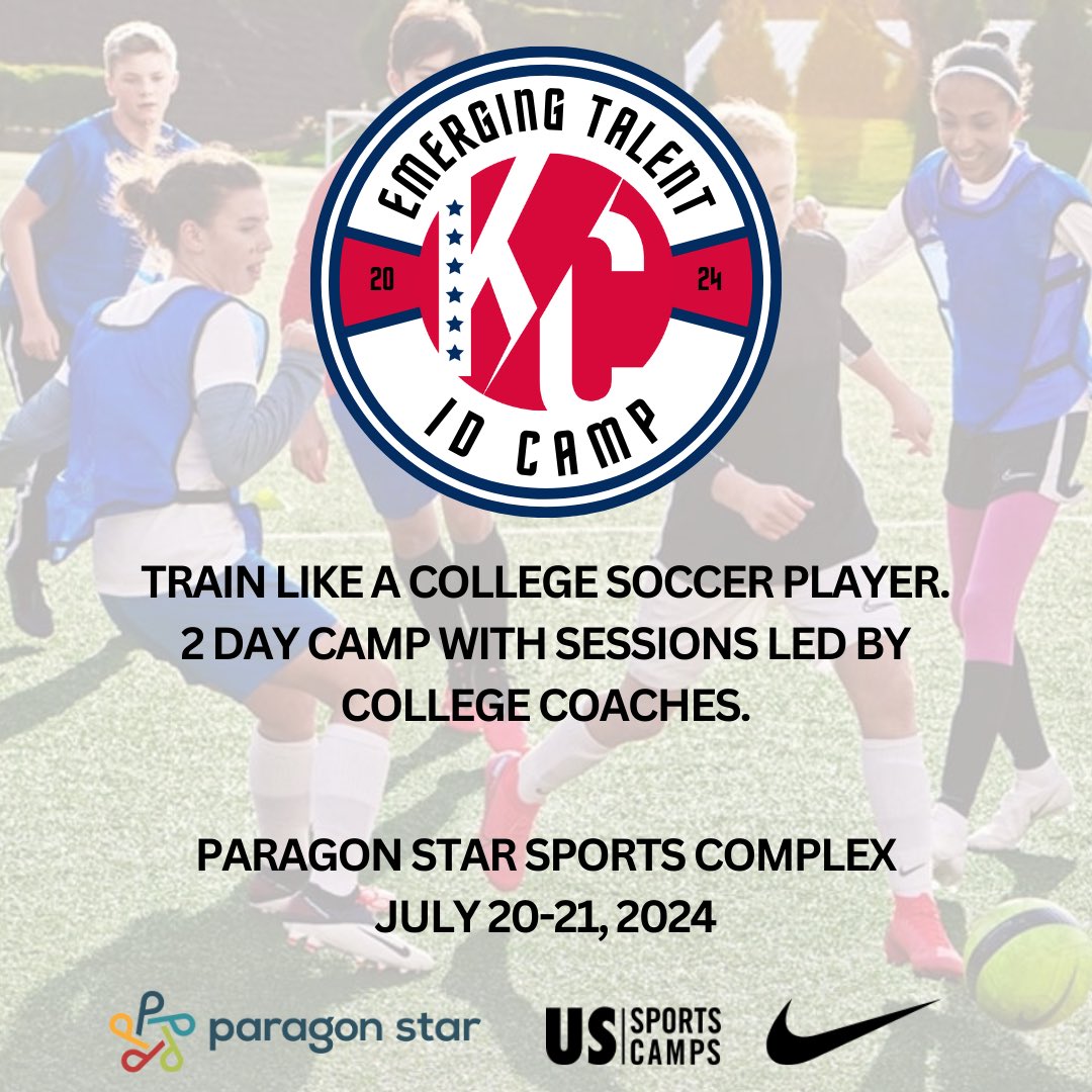 Union KC will be providing an unparalleled opportunity to train like a college soccer player on July 20-21, 2024 (AGES 10-13) Over the 2 day camp experience, players will receive two ninety minute training sessions led by top college coaches @paragonstar. ussportscamps.com/soccer/nike/ni…