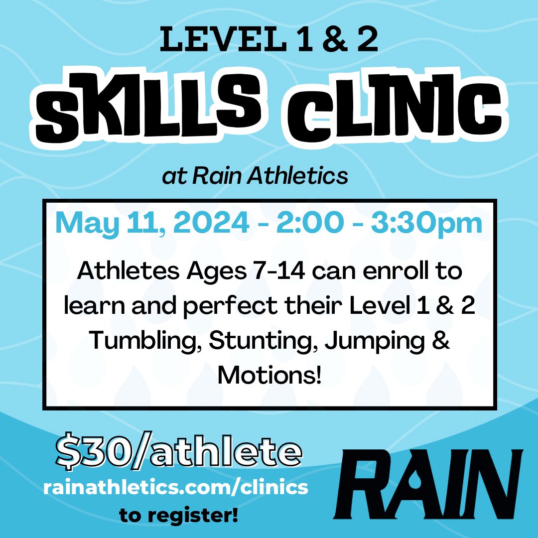 Looking for something to do this Saturday, May 11th? Join us for one of our two unique clinics. 𝐂𝐡𝐞𝐞𝐫 𝐰𝐢𝐭𝐡 𝐌𝐞! ➡️ bit.ly/CheerWithMeCli… 𝐋𝐞𝐯𝐞𝐥 𝟏 & 𝟐 𝐒𝐤𝐢𝐥𝐥𝐬 ➡️ bit.ly/Level1and2Skil… Limited spots available, register 𝐓𝐎𝐃𝐀𝐘 & reserve your spot.