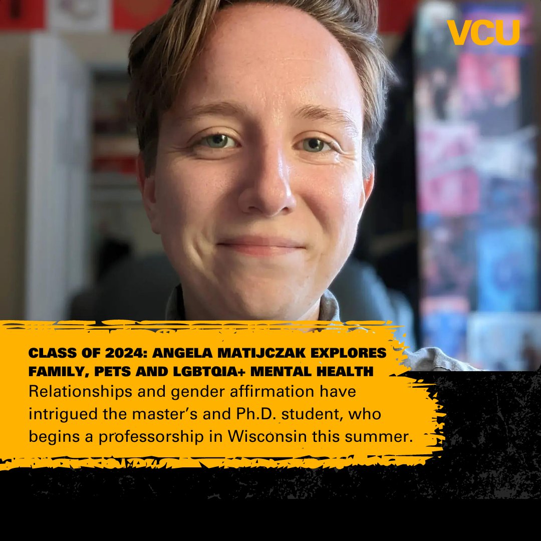 Class of 2024💛🖤🎓: Angela Matijczak explores family, pets and LGBTQIA+ mental health. Read more: news.vcu.edu/article/2024/0…