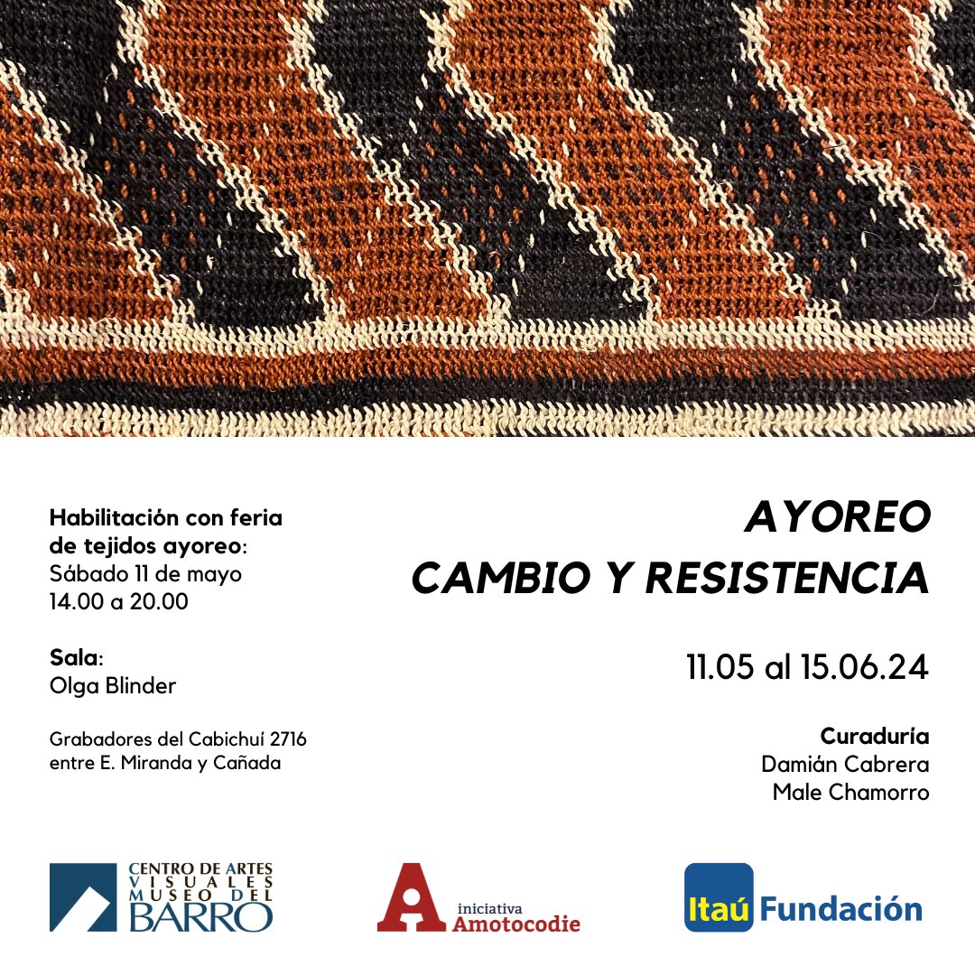 Invitamos a la exposición 'Ayoreo: Cambio y resistencia' en el @museodelbarro desde el sábado 11 de mayo a las 14 horas en la Sala Olga Blinder, en el marco de una gran feria de textiles ayoreo en el patio del museo. Acceso gratuito. (Grabadores del Cabichuí 2716, Asunción)