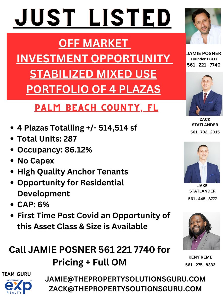 #justlisted #offmarket #investment opportunity. A portfolio of 4 #plazas for #sale located in #palmbeachcounty.  Contact Jamie Posner 561 221 7740 for the full OM.  #CRE #commercialrealestate #commercialrealtor