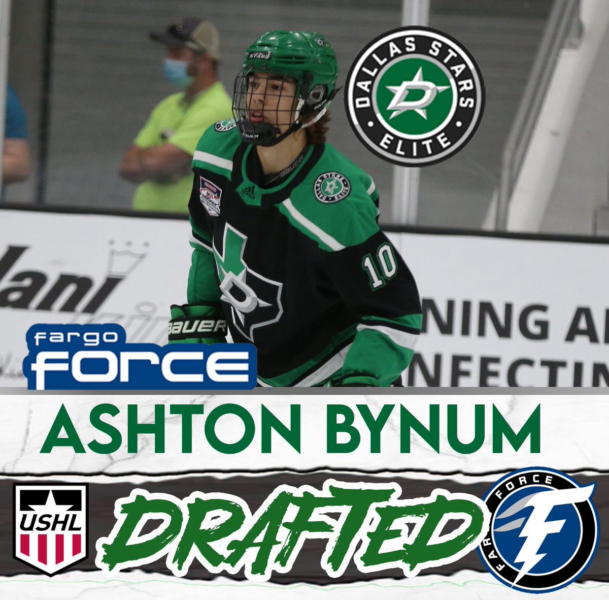 Congratulations to DSE alum Ashton Bynum on being drafted in the Phase II USHL draft to the Fargo Force! 💚🖤

#gostarselite #elitedna #GreenHelmets