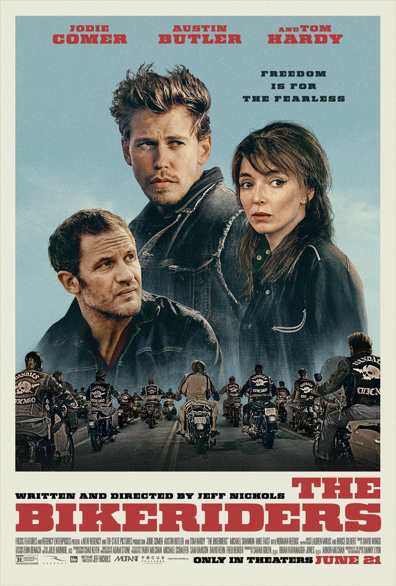 New poster for ‘THE BIKERIDERS.’ Starring Jodie Comer, Austin Butler, Tom Hardy, Michael Shannon, Mike Faist, Norman Reedus and Karl Glusman.