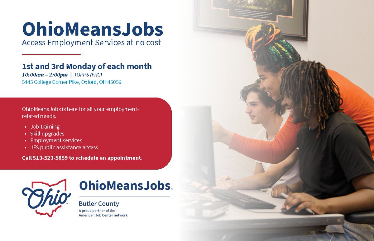 Need help with employment-related matters? We've got you covered! Join us every 1st and 3rd Monday of the month for support and guidance on all your job-related needs.

#BCWWorkforce #OhioMeansJobs #EmploymentServices #FindAJob #Training