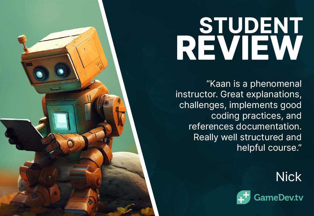 🌟 Nick praises Kaan's teaching in our #Godot4 Mobile course! 📱 Expect great explanations, challenges, and a focus on good coding practices. Dive in to elevate your #Mobile game dev skills! Get it here 👉 gamedev.tv/p/godot-mobile… #GameDev #IndieDev