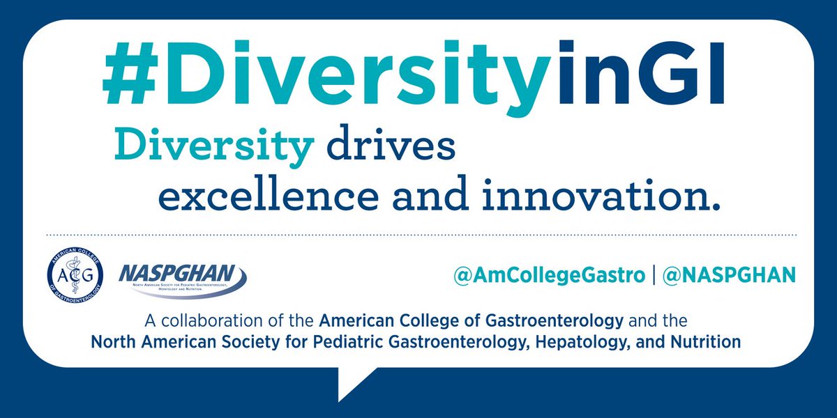 Don't forget to use #DiversityInGI and tag @NASPGHAN and @AmCollegeGastro in any social media posts that highlight diversity and inclusion in #GI medicine.