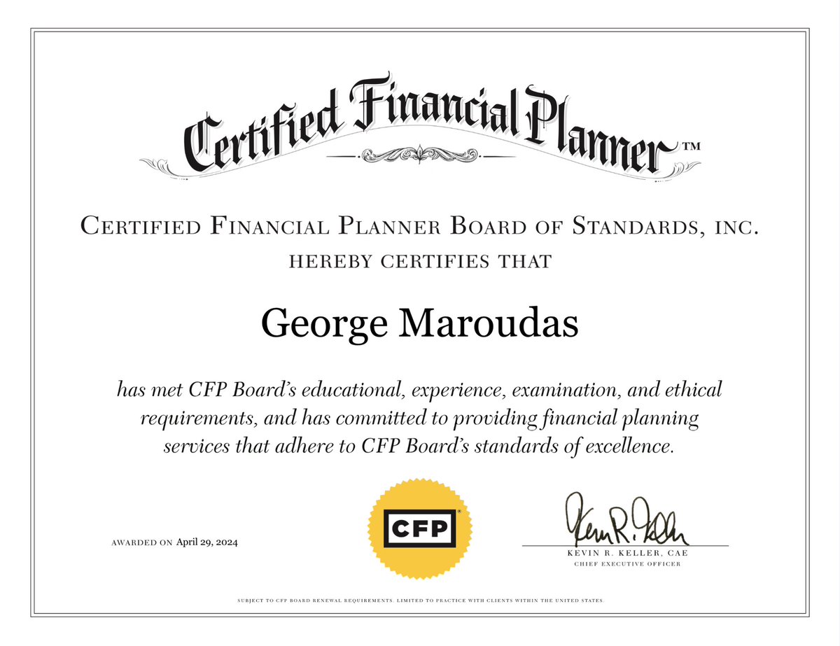 Proud to share that I’m officially a CERTIFIED FINANCIAL PLANNER™. I’m excited to put my expertise to work to help both current and future clients reach their financial goals.