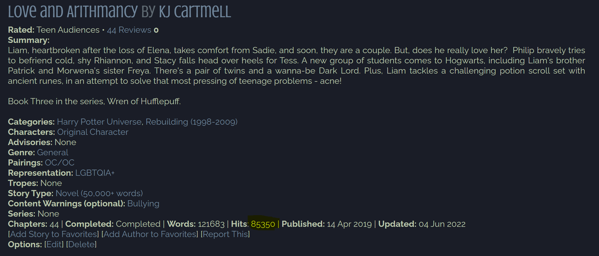 KJ Cartmell (@kjcartmell) on Twitter photo I don't do forums, and I don't promote this series as much as I should, but my Wren of Hufflepuff novels continue to rack up hits <a href="/FanficTalk/">FanficTalk</a> <a href="/FFTchapters/">FanficTalk New Chapters</a>. 85k hits? 4k of those were this month! And that's just one of the stories in the set. Check it out! #amwriting #fanfiction I don't do forums, and I don't promote this series as much as I should, but my Wren of Hufflepuff novels continue to rack up hits <a href="/FanficTalk/">FanficTalk</a> <a href="/FFTchapters/">FanficTalk New Chapters</a>. 85k hits? 4k of those were this month! And that's just one of the stories in the set. Check it out! #amwriting #fanfiction