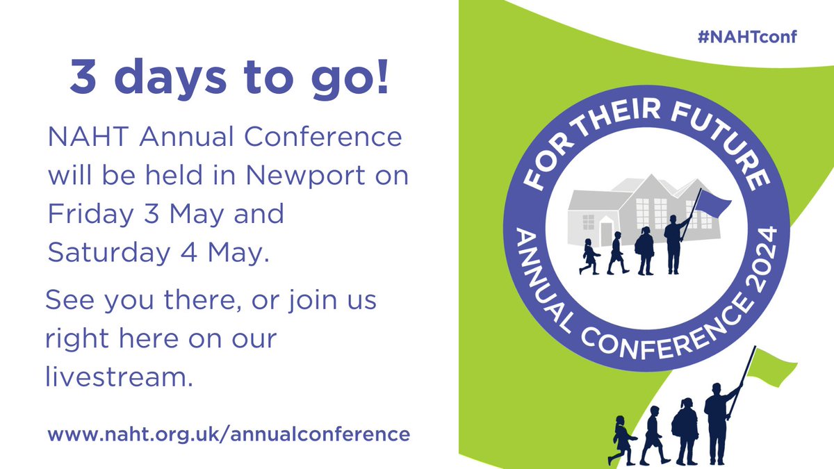 🎉 Only three days left until NAHT's Annual Conference! School leaders nationwide are gearing up to unite, share insights, and drive impactful change in education. Get ready to join the conversation and stay tuned for live updates! #NAHTconf