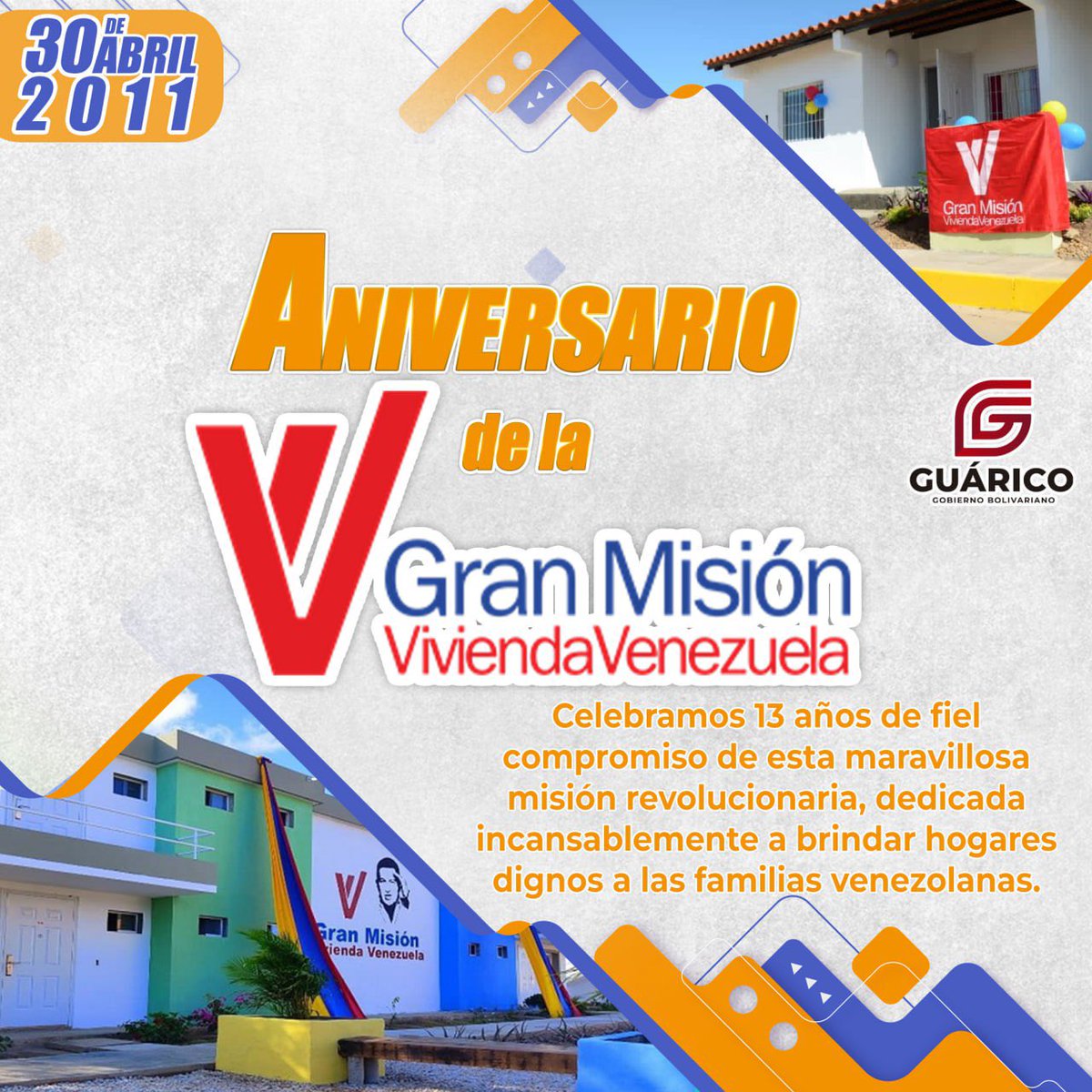 Celebramos los 13 años de fiel compromiso de la Gran Misión Vivienda Venezuela, un programa que llegó para garantizar hogares dignos a todo el pueblo venezolano de la mano del Comandante Eterno Hugo Chávez y ha sido una política impulsada por nuestro Presidente @NicolasMaduro.