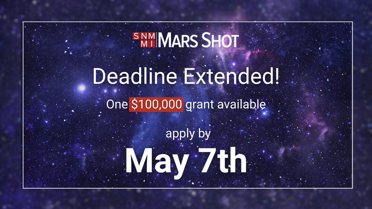 The Mars Shot Community Based Theranostics grant has been extended until May 7th, apply here snmmi.secure-platform.com/site/solicitat…