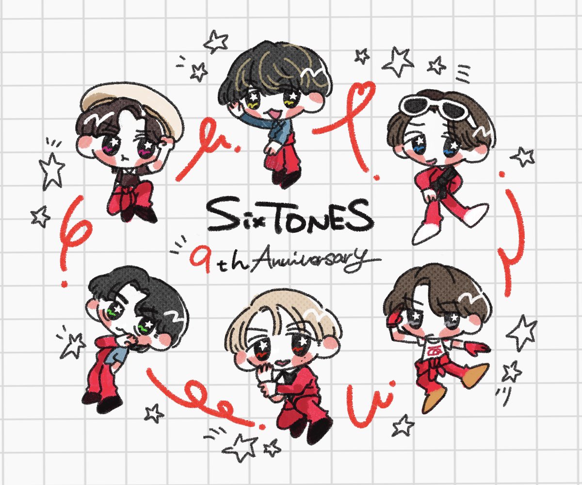 #SixTONES結成9周年
 #Happy9thAnnivST 
音色とかもミリも関係ない絵になっちゃったけど9周年おめでとうございます❣️