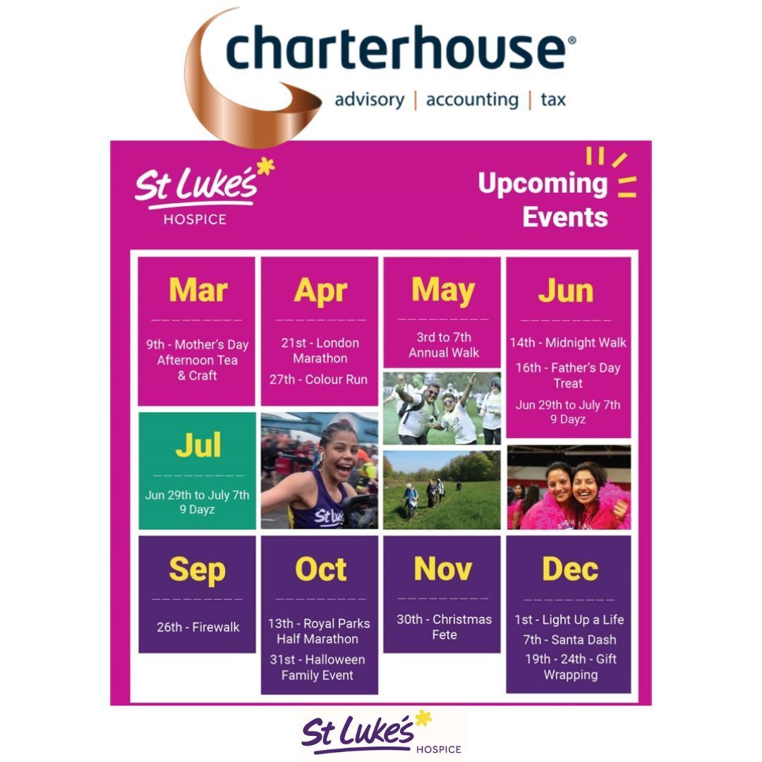 We're thrilled to announce that St. Luke's Hospice is our Charity of the Year have some upcoming events! Stay tuned as we reveal where you'll spot us next, standing shoulder to shoulder with St. Luke's Hospice! Together, let's make a meaningful difference in our community.