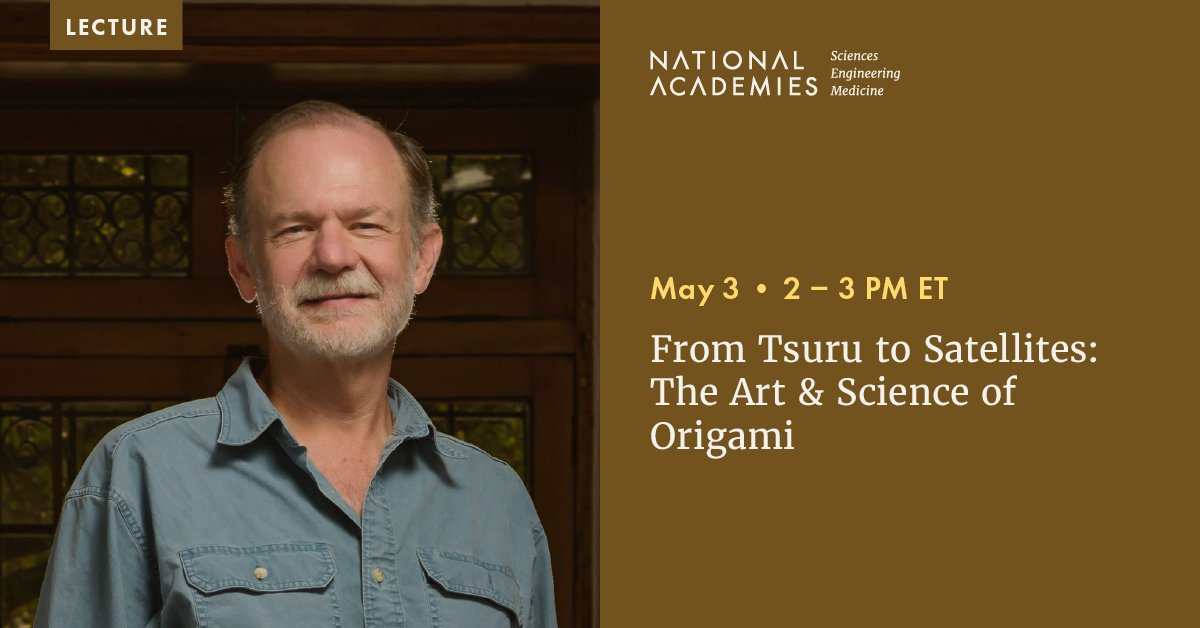 The development and application of #mathematics techniques to #origami has reinvigorated the art form and enabled a wide range of #engineering applications. Learn more at our May 3 lecture featuring computational origami pioneer Robert J. Lang: ow.ly/63If50RmcGb