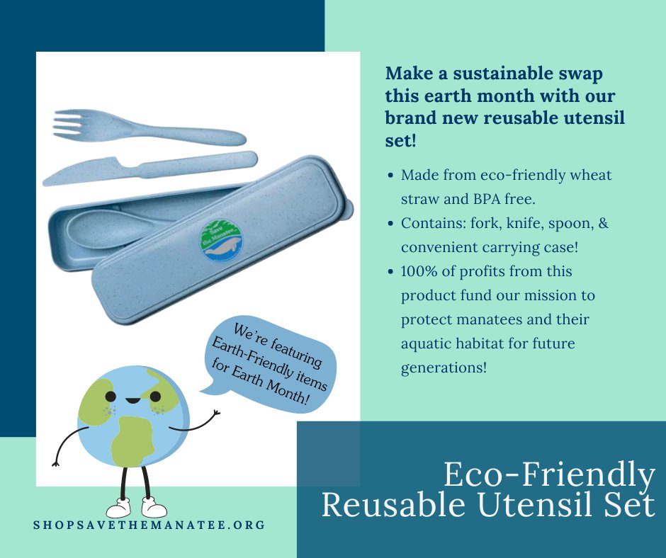 Featured item: Eco-Friendly Reusable Utensil Set Ditch the single use plastic forks and replace it with our Eco-Friendly Reusable Utensil Set! This environmentally friendly alternative is made from wheat straw and is BPA free. shop.savethemanatee.org/products/eco-f…