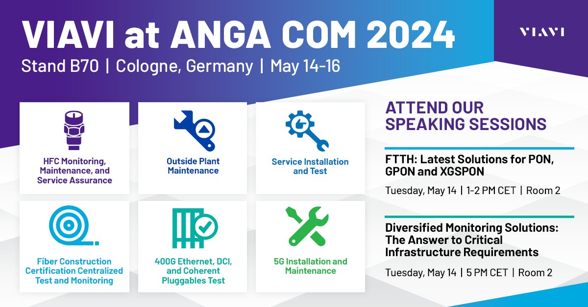 ANGA COM 2024 is almost here! At VIAVI’s booth B70 in Hall 8, discover our latest solutions that enable flawless high-speed networks, fast. Attending the show? Schedule a meeting with us today: ow.ly/2hy450Rpvtl