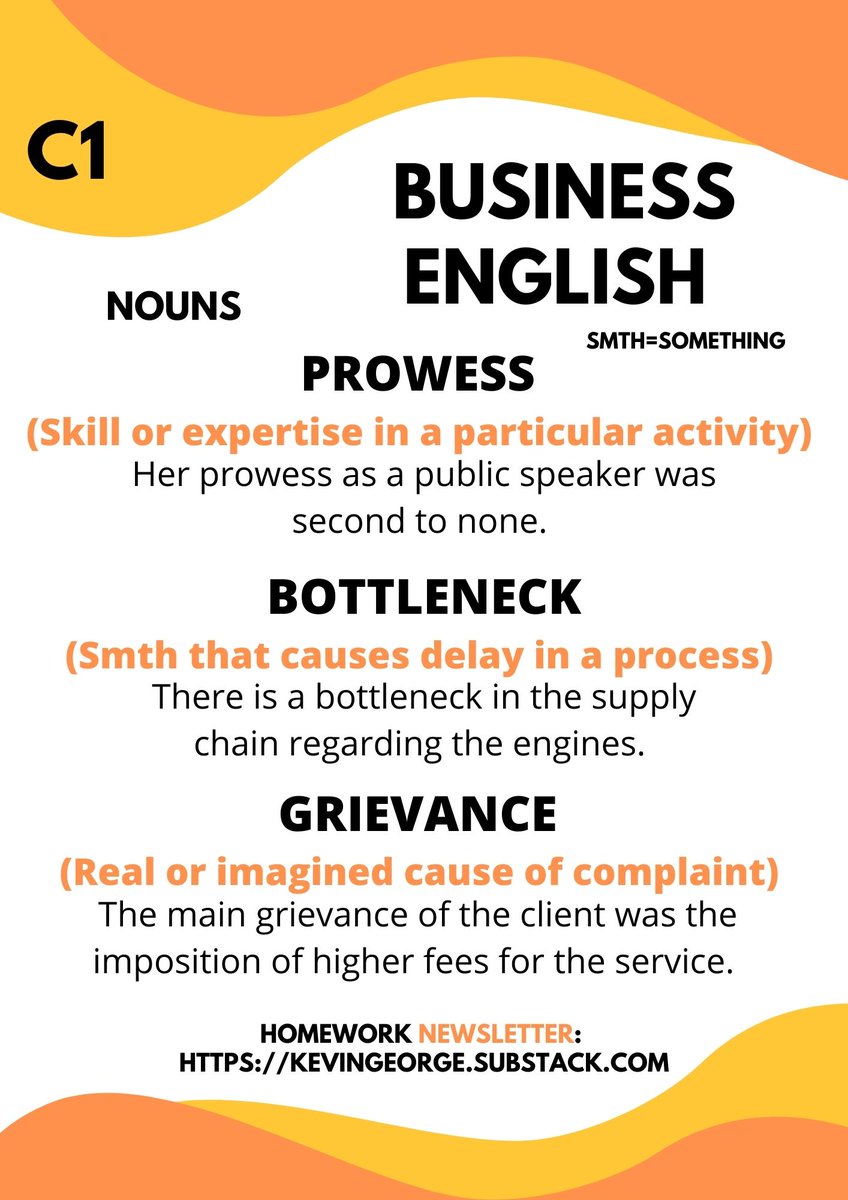 Business English Post 44!
Useful advanced C1 nouns & example sentences 🖊️
From Business English Bits Homework Newsletter📧
See FREE link in bio or comments ⬇️
#vocabulary #LearnEnglish #Englishgrammar #english #LanguageLearning #TOEFL #英語日記 #twinglish #ESL #teachers