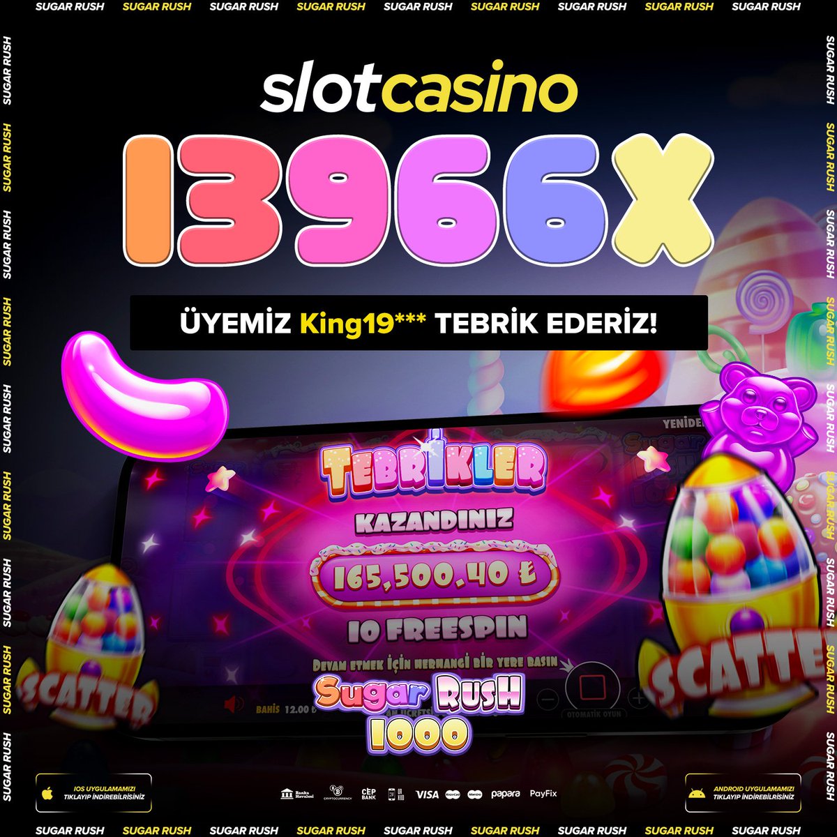 Sugar Rush Oyununda Max Win Kazanan King19**** Oyuncumuzu Tebrik Ediyoruz ! 

Slot Oyunlarında Yüksek Freespin İhtimalleri , Birbirinden Avantajlı Bonuslar!

•💸 150 Freespin Üyelik Bonusu
• 🎰Her Yatırıma Bonus + Çark kodu 

👉bit.ly/sltcsno

#slotcasino #denemebonusu