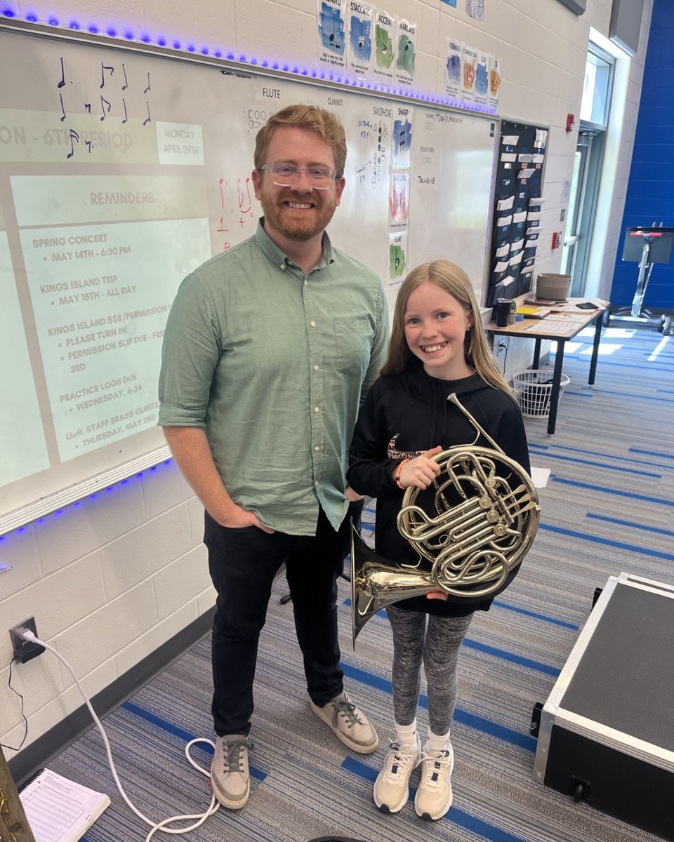 We're thrilled to announce Adely Jackson as the winner of the Essay Contest, celebrating with Band Director Alex McCoy at Ballyshannon Middle School. Huge congratulations to Adely! 🎉🏆