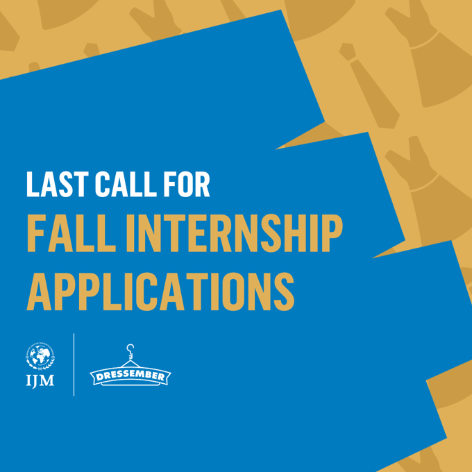 🚨FALL INTERNSHIP APPLICATIONS ARE DUE TOMORROW!🚨 Make sure to apply before the May 1 deadline! To access the application or read more details about the qualifications for this internship (and many others at IJM's US Advancement Office!) visit this link: ijm.wd5.myworkdayjobs.com/en-US/careers-…