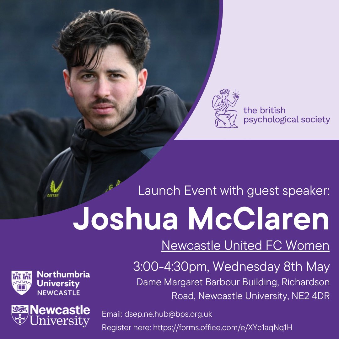 Dr Tracy Donachie, CPsychol, SFHEA, SEPiT (@tdona005) on Twitter photo The North East Applied and Research Hub Launch Event. Join us on Wed 8th May 3-430pm in the School of Psychology, Dame Margaret Barbour Building Room 2.07. Register your attendance here: forms.office.com/e/XYc1aqNq1H
Any questions, please email: DSEP.NE.Hub@bps.org.uk The North East Applied and Research Hub Launch Event. Join us on Wed 8th May 3-430pm in the School of Psychology, Dame Margaret Barbour Building Room 2.07. Register your attendance here: forms.office.com/e/XYc1aqNq1H
Any questions, please email: DSEP.NE.Hub@bps.org.uk