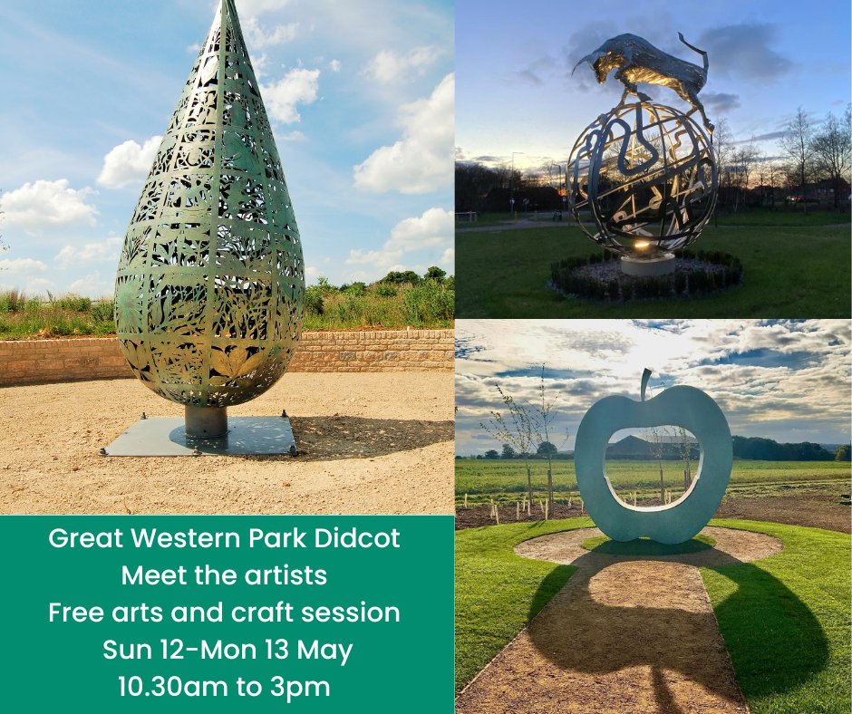 Join our free arts and craft session and meet the artists from Planet Art commissioned to create some new art to go outside our Community Centres on Great Western Park in Didcot. District Community Centre, 12-13 May from 10.30am-3pm.