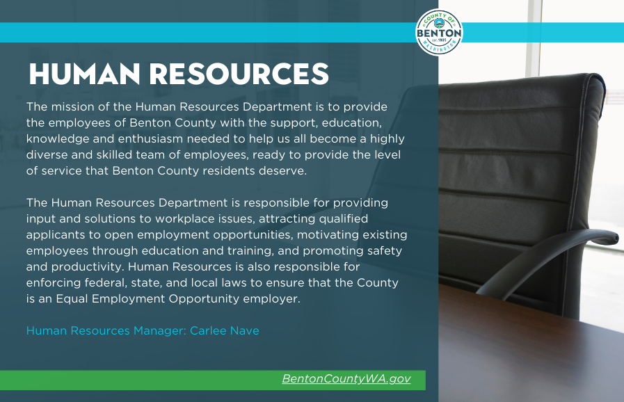 April is National County Government Month. You can find our Human Resources Department on the 3rd floor of the Administration Building in Kennewick.  But, what exactly does HR do?

#bentoncountywa #NationalCountyGovernmentMonth #kennewickwa