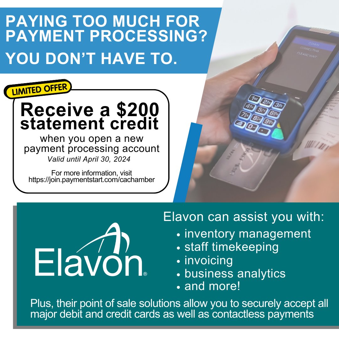 With the @WERCofC's Affinity Partner @elavon, Members can save on a variety of payment solutions to help accelerate their revenue growth. Today is also the LAST DAY to take advantage of their limited time promotion! Don't miss out and visit bit.ly/3v4FUNy for more info.