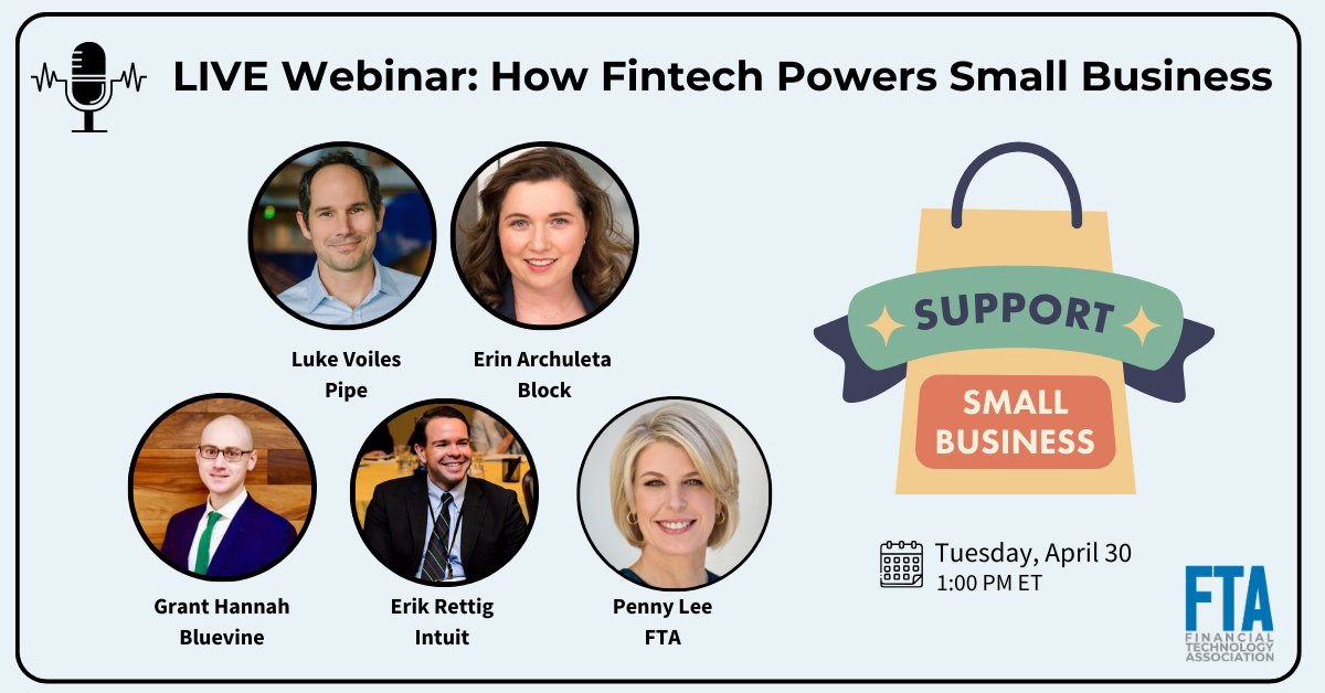 ⏰ Last call to #RSVP ➡️ us02web.zoom.us/webinar/regist… 👀 See you in 2 hours at our live How #Fintech Powers Small Business webinar at 1 p.m. ET. Here’s what to expect: ✅ Be the first to hear about FTA’s Small Business #Policy Agenda ✅ Learn from industry #experts on the #digital…