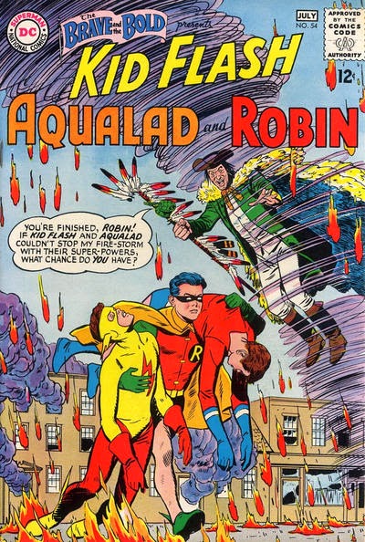 Celebrating 60 years of teen sidekicks working together, with the first meeting of Robin, Aqualad and Kid Flash setting up for the Teen Titans with this Brave and the Bold which came out on this date in 1964. davescomicheroes.blogspot.com/2014/07/teen-t…