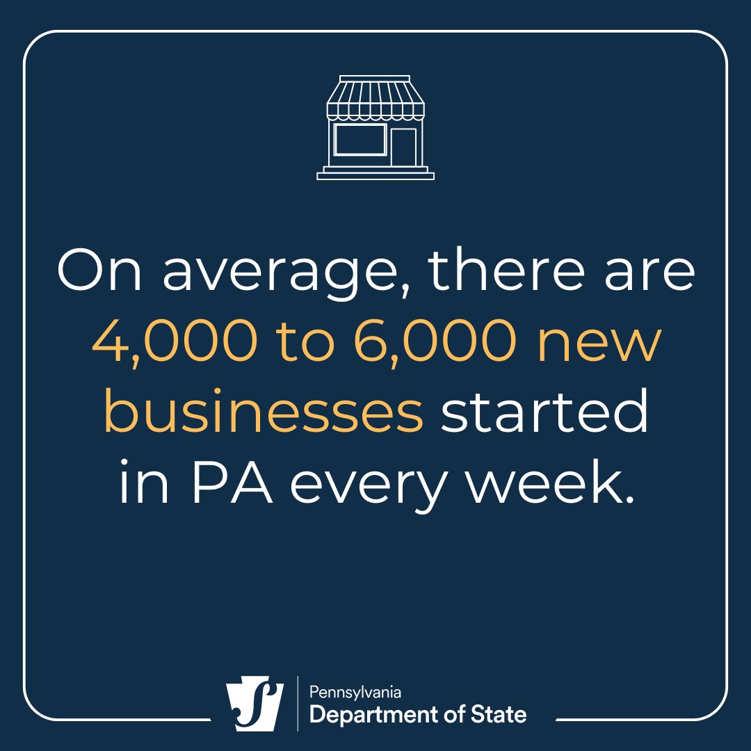 DYK? On average, there are 4,000 to 6,000 new businesses started in PA every week. Thinking of starting your journey to business ownership?  Learn more in our 'Guide to Business Registration in PA': dos.pa.gov/BusinessCharit… #SmallBusinessWeek #PASmallBiz24