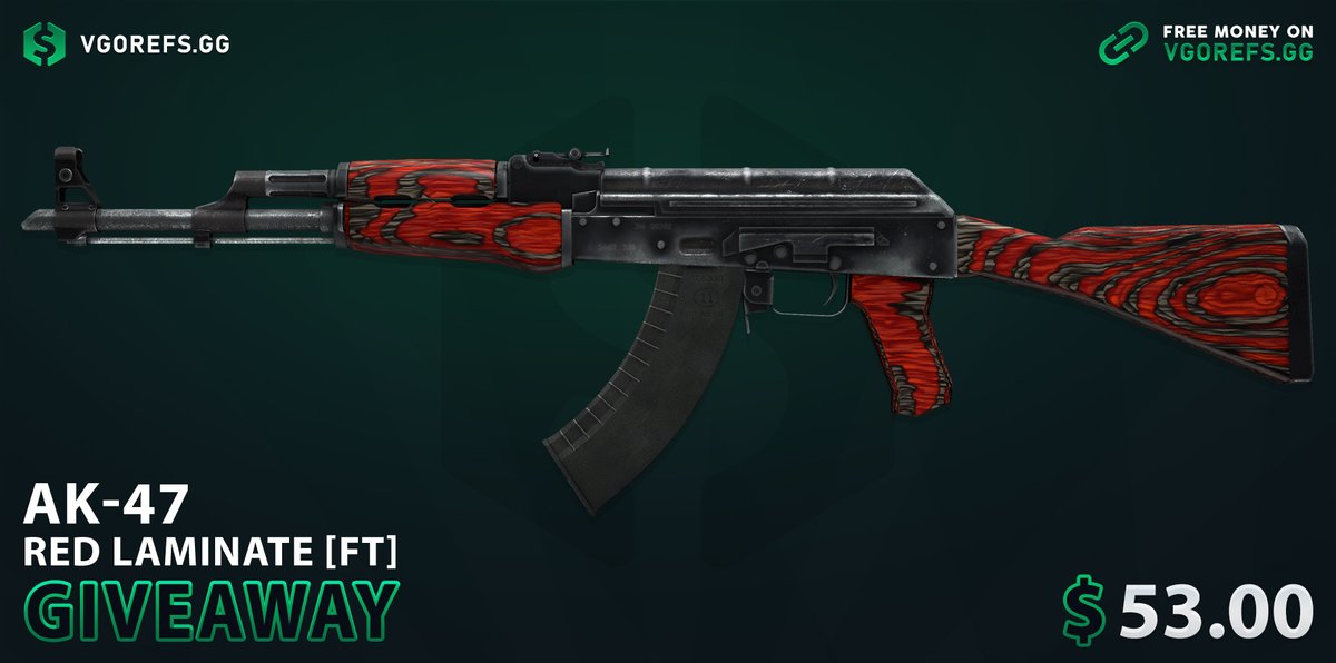 $53.00 GIVEAWAY! 🥳

★ AK-47 | Red Laminate [FT]

To enter: 
✅ Follow us & @vgorefstv
✅ Retweet & Like 
✅ Subscribe on YT: @vgorefstv (show proofs)

Winner in 72 hours, Best of luck! ⚡️