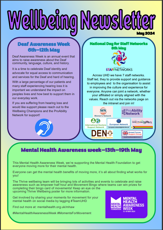 UHD Portering Department (@uhd_porters) on Twitter photo After a bit of a hiatus we are back with May's wellbeing newsletter - we are focusing on our Mental Health this month and shouting out to the wonderful work our Staff Networks do! <a href="/UHD_NHS/">University Hospitals Dorset NHS Foundation Trust</a> #MentalHealthAwarenessWeek #TeamUHD After a bit of a hiatus we are back with May's wellbeing newsletter - we are focusing on our Mental Health this month and shouting out to the wonderful work our Staff Networks do! <a href="/UHD_NHS/">University Hospitals Dorset NHS Foundation Trust</a> #MentalHealthAwarenessWeek #TeamUHD