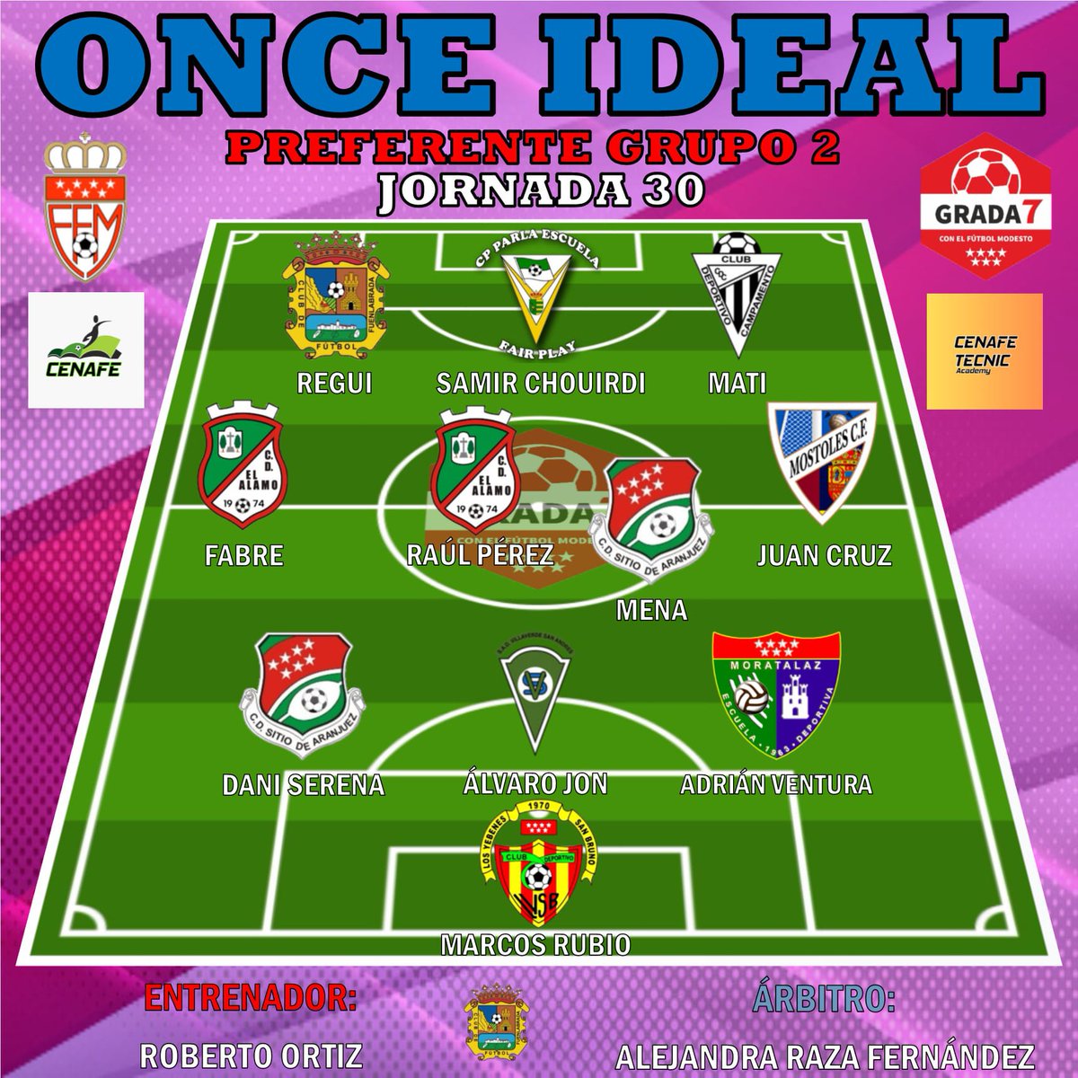 ONCE IDEAL| Aquí os dejamos nuestro #OnceIdeal de la trigésima jornada liguera en el Grupo 2️⃣ de Preferente con la colaboración de <a href="/CenafeEscuelas/">CENAFE</a> y <a href="/CenafeTecnic/">𝘊𝘌𝘕𝘈𝘍𝘌 𝘛𝘌𝘊𝘕𝘐𝘊 𝘈𝘊𝘈𝘋𝘌𝘔𝘠</a>.

¡Enhorabuena a todos los seleccionados de esta semana!