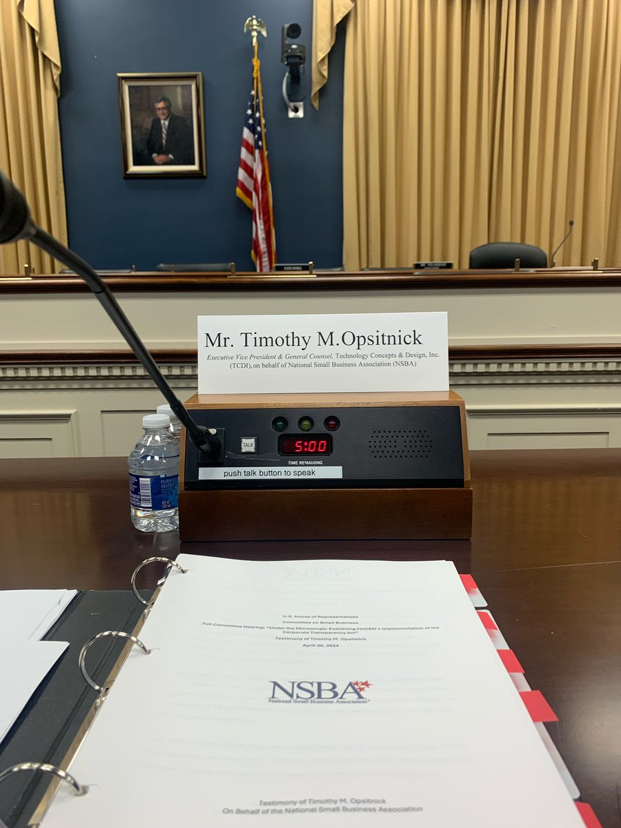 Live from the @HouseSmallBiz - #NSBA’s own Timothy Opsitnick testifying on #FinCEN’s Implementation of the #CorporateTransparencyAct. 

Check back for continued coverage of this important hearing on the #CTA and its effects on #smallbusiness, including the full cmte. recording.