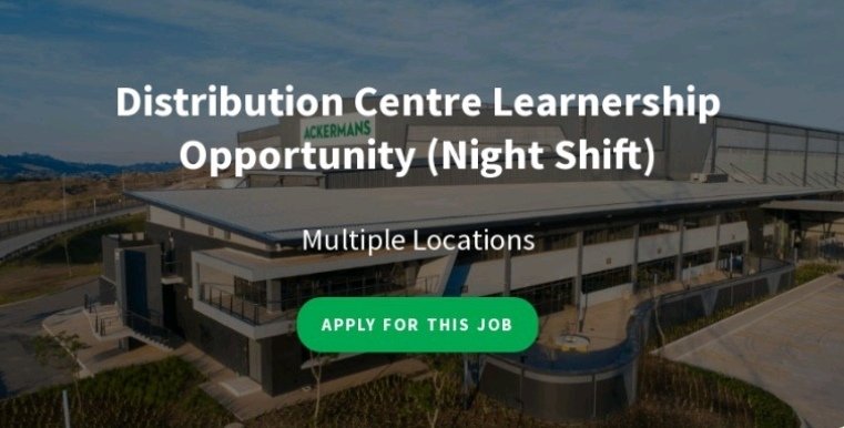 Ackermans

📌Distribution Centre Learnership Opportunity (Night Shift)

Requirements:
*Matric /Grade 12 
*Must be a South African citizen
*Must be currently unemployed 

Apply now 
 tinyurl.com/azav6wf7