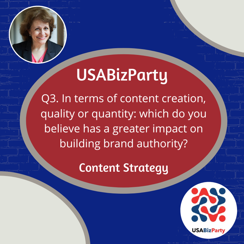 Q3. In terms of content creation, quality or quantity: which do you believe has a greater impact on building brand authority? #USABizParty