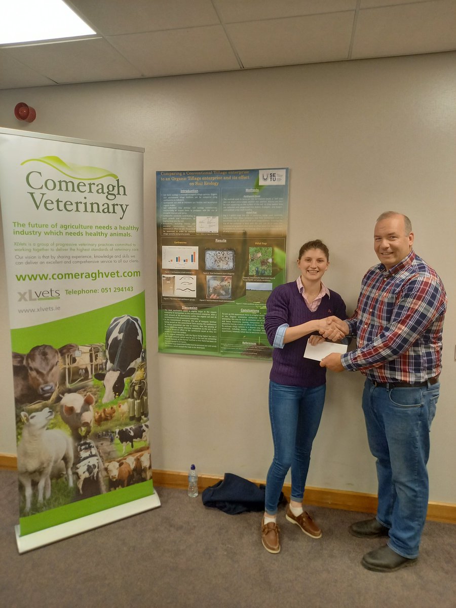 Well done to Nadine Byrne &amp; Jack Cody who won prizes for their project poster, completed in 3rd year of the BSc in Agriculture in <a href="/DeptOfSciSETU/">Depts of Land & Lab Science SETU Waterford</a>. Thanks a million to Chris McGrath of Comeragh Vets for sponsoring these awards