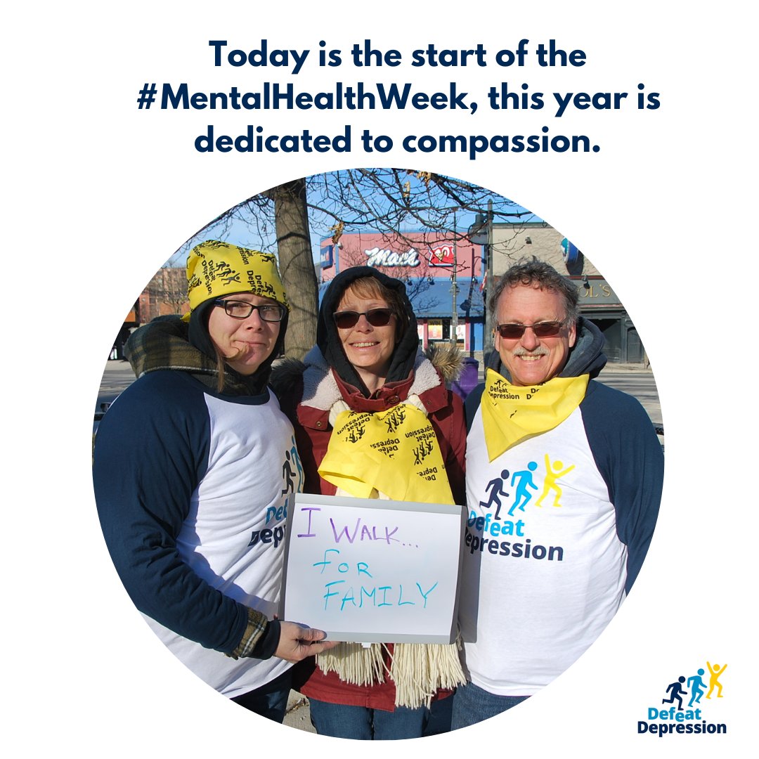 It's #MentalHealthWeek, dedicated to compassion! Join us at DefeatDepression.ca to support your community, your family, or perhaps yourself. Sign up, lace up & make a difference! 🏃‍♂️🏃‍♀️ #DefeatDepression #MentalHealthAwarenessMonth #MentalHealthMatters
➡defeatdepression.ca