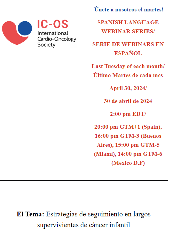 🔴Hoy @ICOSociety @iLACOorg Spanish Webinar 20h🇪🇸 / 16 h🇦🇷/ 14h🇨🇴 Regístrate y conoce el interesante punto de👀 de @rafaelglezm sobre las estrategias de seguimiento de largos supervivientes de cáncer infantil @caridooncoSEC @daniele_andres 👇👇👇 1/2