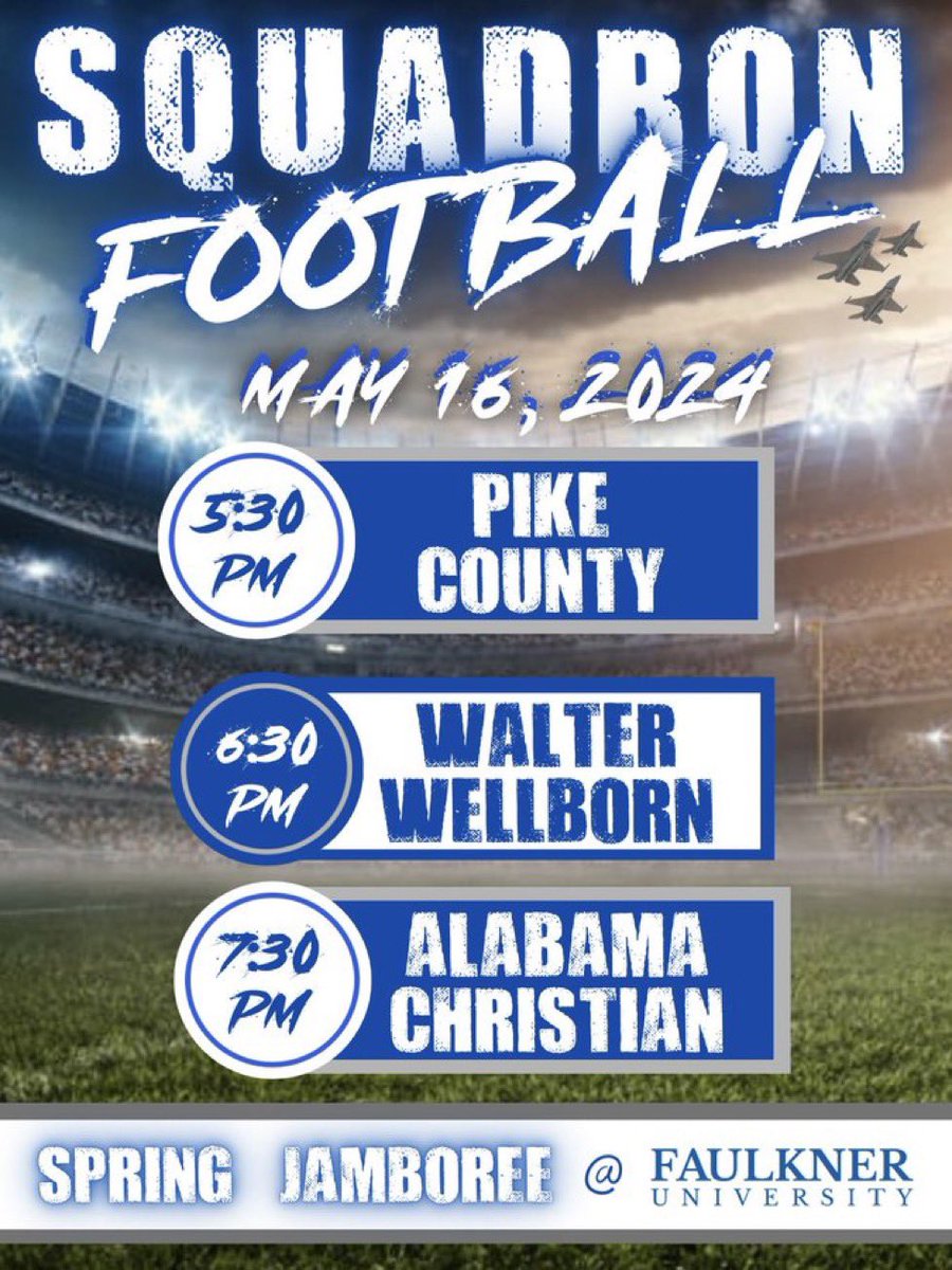 Spring Jamboree schedule at @FaulknerFTBL stadium on May 16th! @javionmcm_ @Tyler_Chaney3 @AustinCrit2025 @yoboijj41 @ots_tj11 @TannerSexton15 @austinfor6