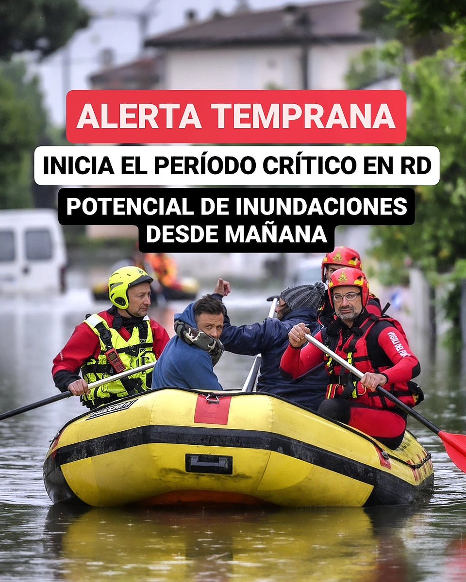 JeanSuriel's tweet photo. 🔴🔴ATENCIÓN🔴🔴
La situación meteorológica cambiará drásticamente a partir de mañana miércoles en República Dominicana por varios factores atmosféricos: una vaguada incrementará el potencial de inundaciones severas, los desbordamientos de ríos y cañadas, así como el regreso de los aguaceros torrenciales.

⚠️⚠️Entramos a un momento crítico debido al nivel de saturación del suelo que hay en muchas provincias: han transcurrido dos semanas desde el inicio de la temporada de precipitaciones y de los últimos 15 días por lo menos 10 han sido lluviosos.

⚠️⚠️Los modelos de pronóstico persisten en desarrollar fuertes aguaceros desde mañana, los cuales podrían ser frecuentes durante las próximas dos semanas por dos vaguadas más que se acercarán al país. 

Sigue ⬇️