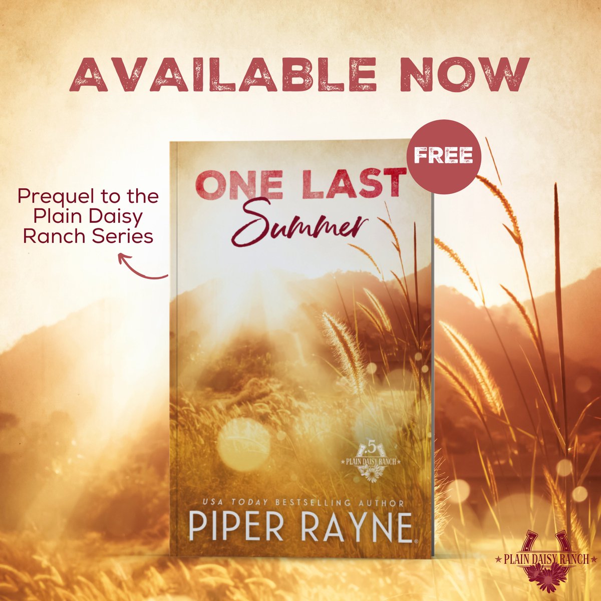 SURPRISE FREE EBOOK RELEASE! ONE LAST SUMMER is available for FREE! This is the prequel to our May 14th release, THE ONE I LEFT BEHIND (Plain Daisy Ranch #1) and follows Gillian and Ben the summer before he leaves for college on a football scholarship. books2read.com/ols