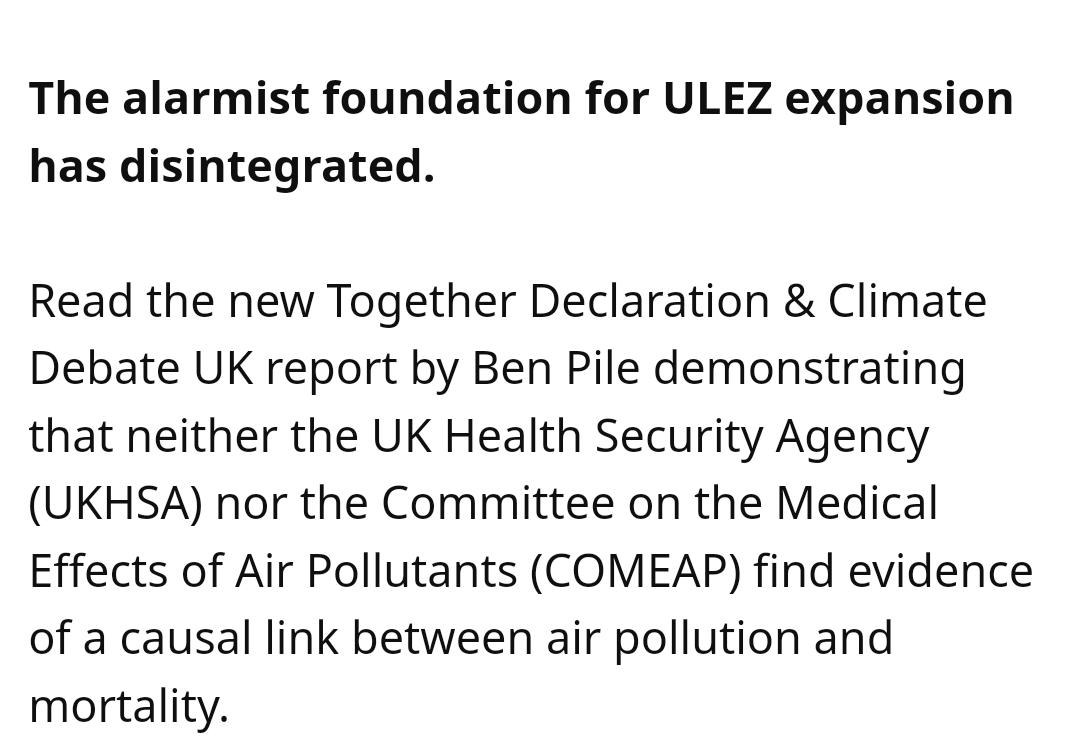 Together Declaration published a report claiming there is no evidence that air pollution is linked to mortality This is the same group that has Kingsley of UsForThem on its executive board