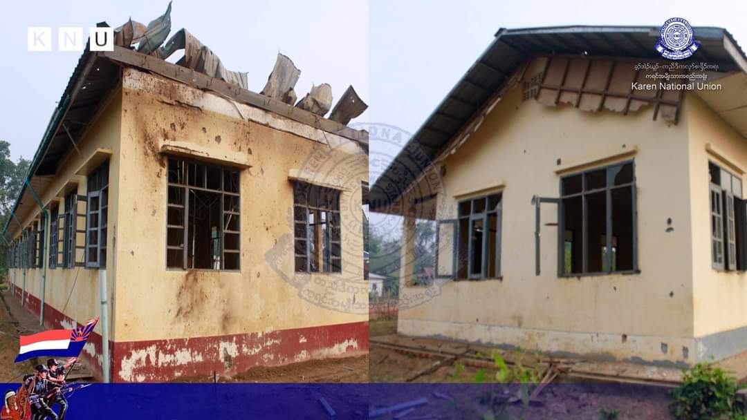 In Belin Tsp, Mon State, due to the junta terrorist army's aerial bombardment on the Tagaylong village on April 28 without reason, the school, houses & shops were destroyed, accr to KNU Center.
@UNGeneva @ASEAN @EUCouncil
@POTUS
#BanJetFuelExportsToMM
#WhatsHappeningInMyanmar