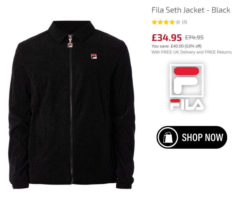 #ad Fila Seth Jacket in Black reduced by 53% off! Was £74.95 Now £34.95
Available at tidd.ly/3Utvhge

Sizes M, L and XL listed

#fila #filavintage #sale #thecasualsdirectory #footballcasualsclothing