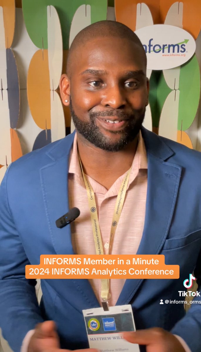 INFORMS Member in a Minute at the 2024 INFORMS Analytics Conference in Orlando, FL [INFORMS TikTok] bit.ly/3Wj4pBW 

#informs #analytics #datascience #orms #operationsresearch #AI #Ml #2024analytics