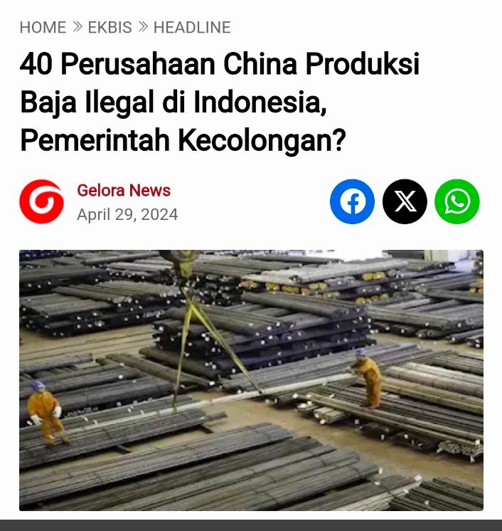Aku lebih percaya omongan teman orang cina, masalah utama cina produksi baja ilegal di Indonesia, karena orang Indonesia pemalas produksi baja.