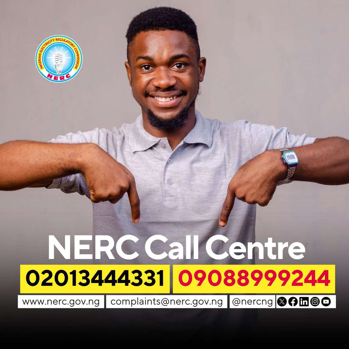 Are you having issues with your electricity supply? Is your DisCo unresponsive? The NERC Call Centre is here to ensure that DisCos resolve your complaints. Call 02013444331 or 09088999244 or send an email to complaints@nerc.gov.ng. #NERC #Electricity #CallCentre #CustomerService…