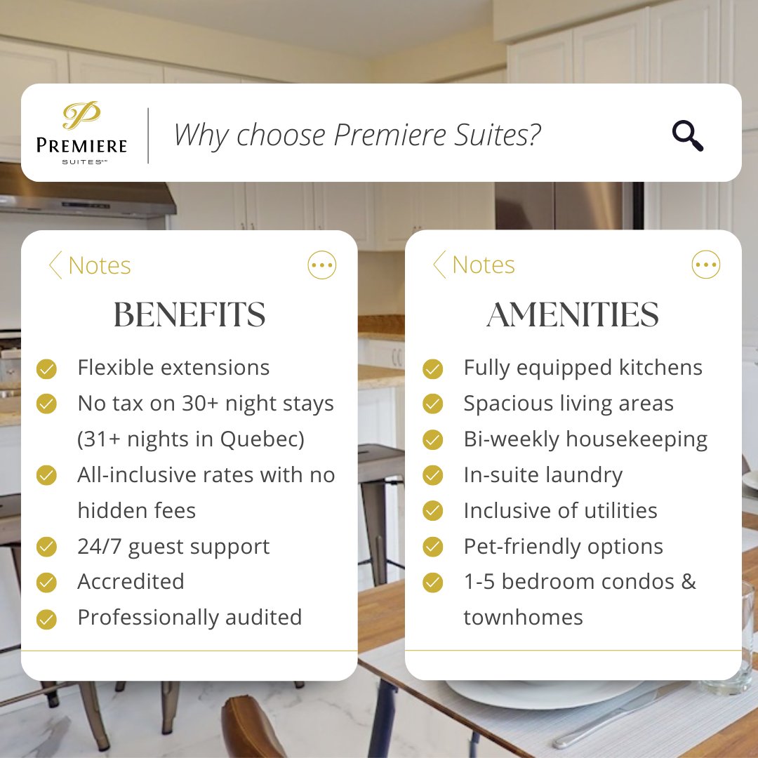 Why do so many people choose Premiere Suites when they need fully-furnished, fully-equipped accommodation in Canada? Well, options, reliability, and flexibility are just the beginning! ow.ly/srZe50Rqc4v . . #corporatehousing #extendedstay #furnishedrentals #insurance